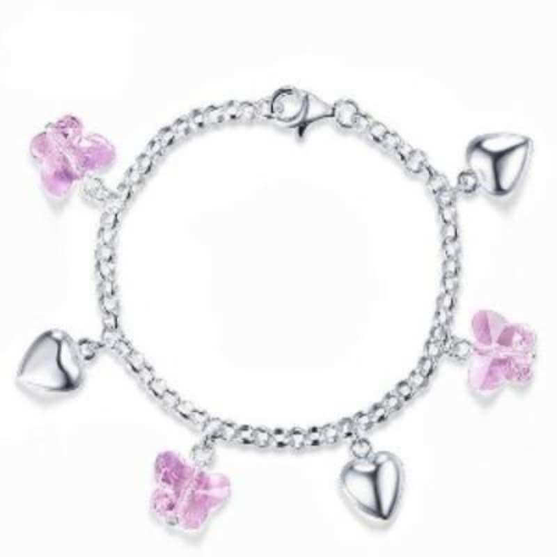 Children Butterfly Hearts Solid 925 Sterling Silver Bracelet - The Sparkle Place