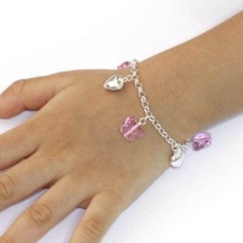 Children Butterfly Hearts Solid 925 Sterling Silver Bracelet - The Sparkle Place