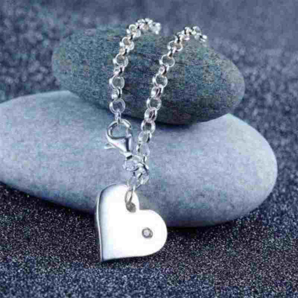 Children Dangle Heart Solid 925 Sterling Silver Bracelet