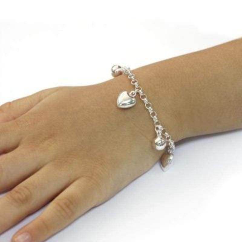 Children Dangle Hearts Bracelet Solid 925 Sterling Silver - The Sparkle Place