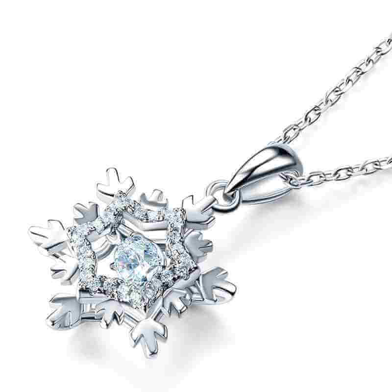 CLASSIC DANCING STONE SNOWFLAKE SOLID 925 STERLING SILVER NECKLACE - The Sparkle Place
