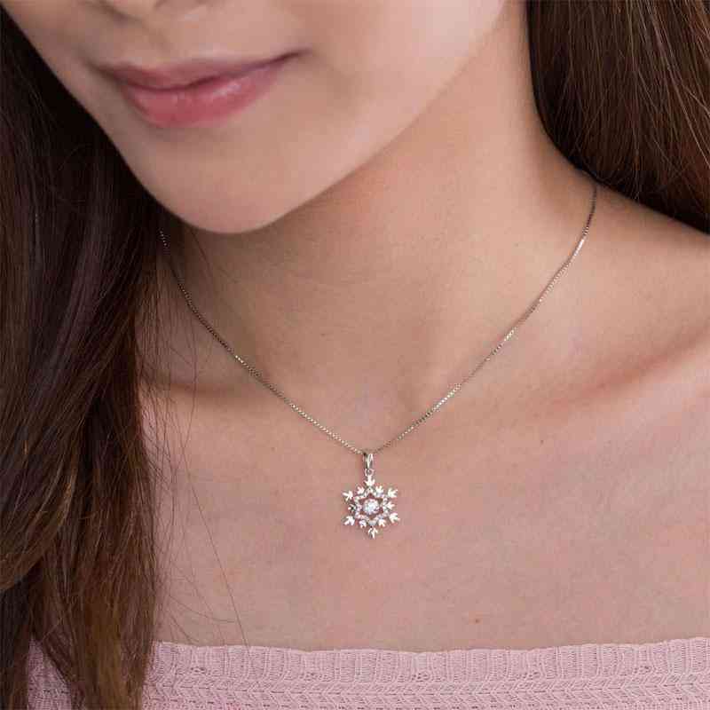 CLASSIC DANCING STONE SNOWFLAKE SOLID 925 STERLING SILVER NECKLACE - The Sparkle Place
