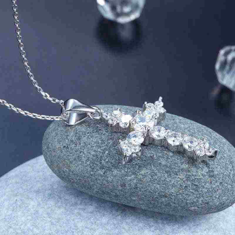 Created Diamond Solid 925 Silver Cross Necklace - The Sparkle Place
