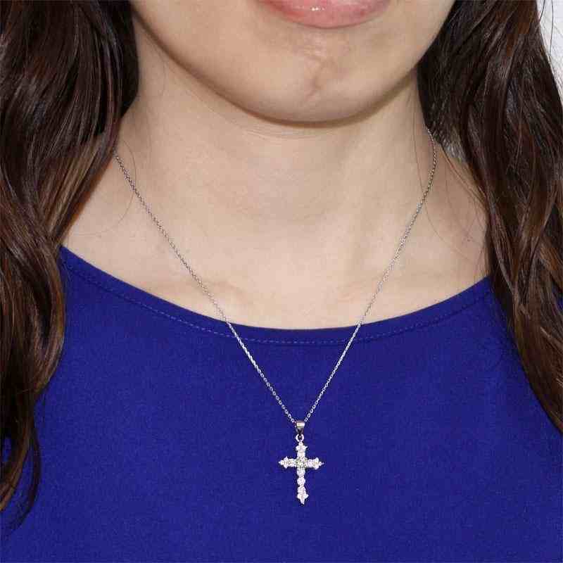 Created Diamond Solid 925 Silver Cross Necklace - The Sparkle Place