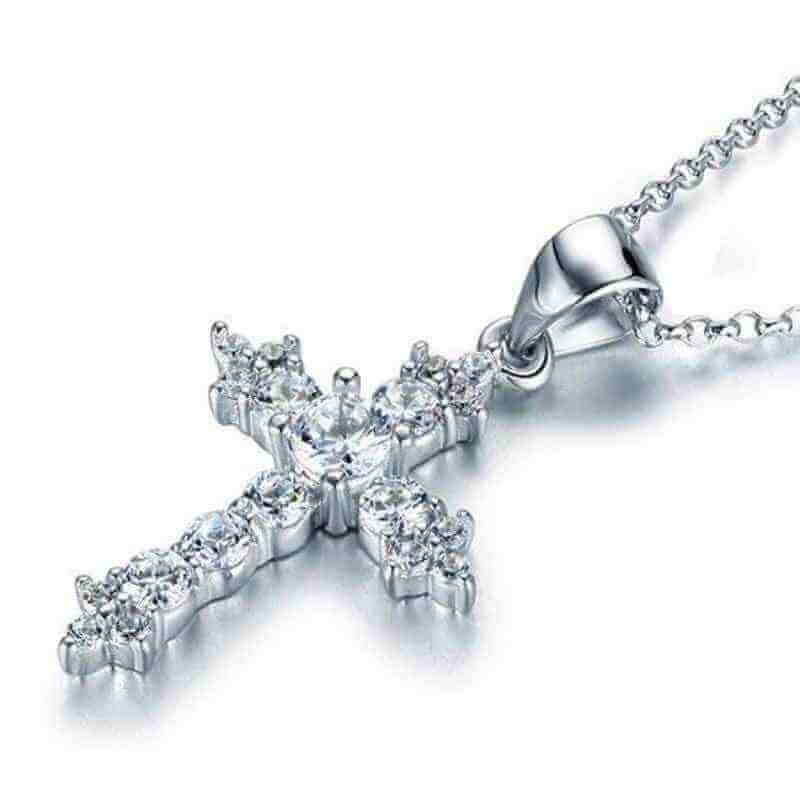 Created Diamond Solid 925 Silver Cross Necklace - The Sparkle Place