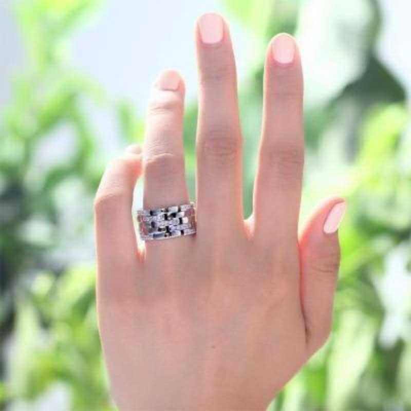 Created Diamond Weave Solid 925 Sterling Ring - The Sparkle Place