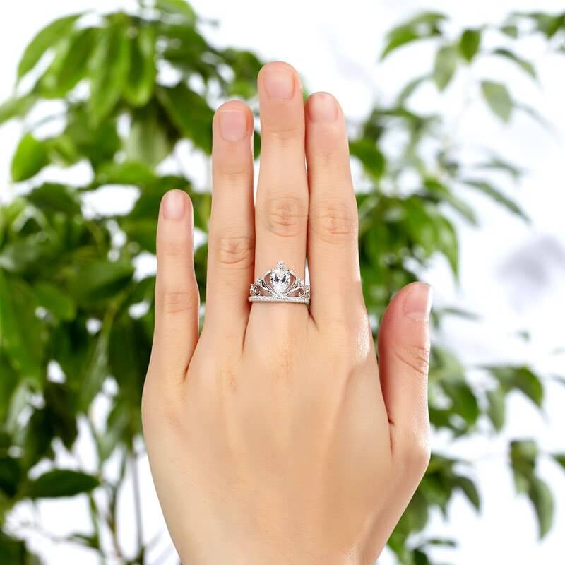 Crown Ring Pear Diamond Solid 925 Sterling Silver - The Sparkle Place