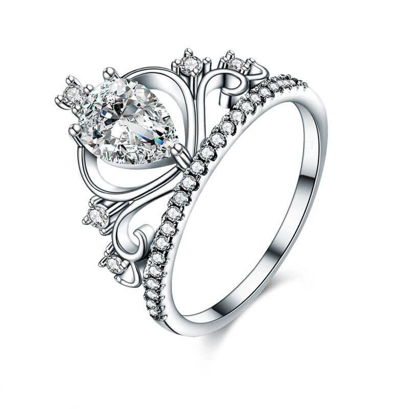 Crown Ring Pear Diamond Solid 925 Sterling Silver - The Sparkle Place