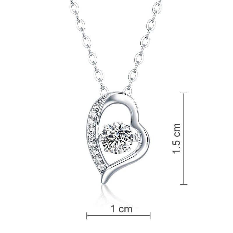 Dancing Moissanite Diamond Heart Necklace Solid 925 Sterling Silver - The Sparkle Place