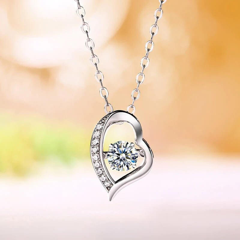 Dancing Moissanite Diamond Heart Necklace Solid 925 Sterling Silver - The Sparkle Place