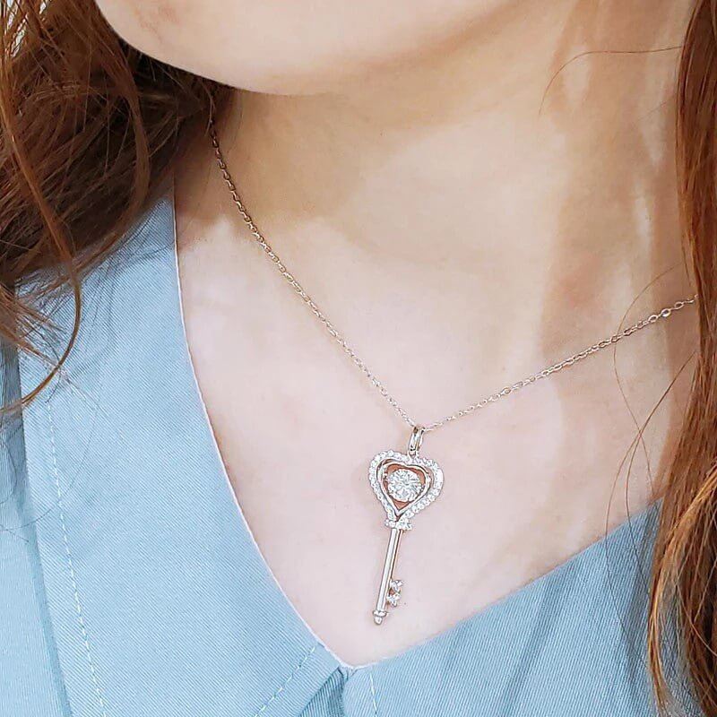 Dancing Moissanite Diamond Key To My Heart Necklace Solid 925 Sterling Silver - The Sparkle Place