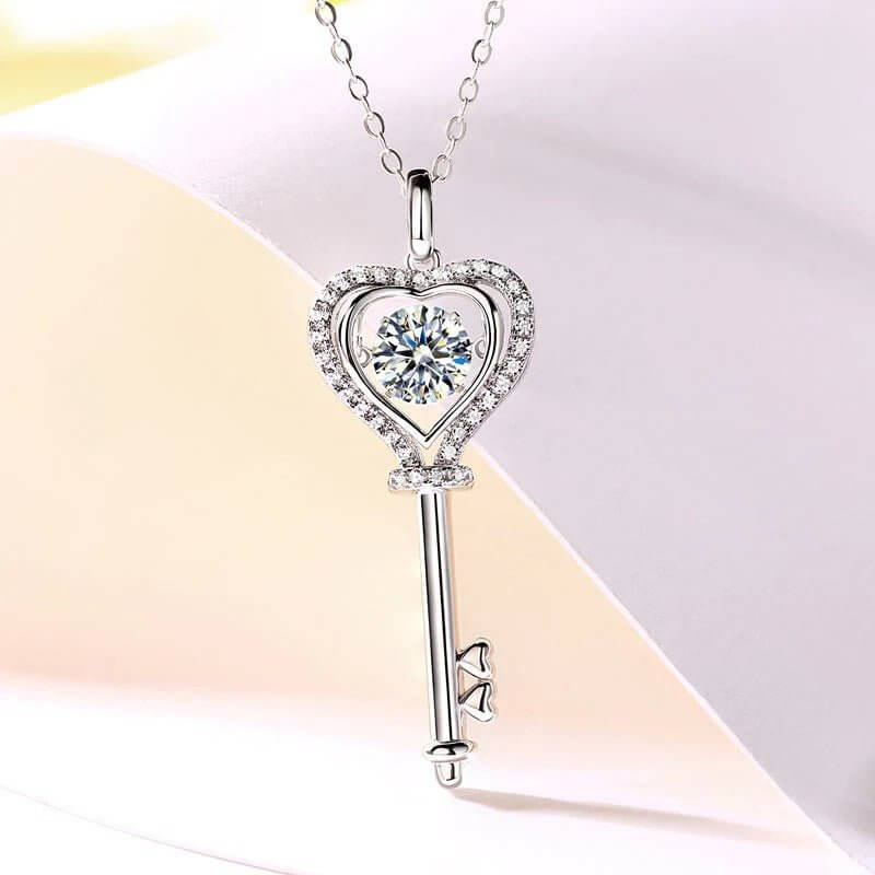 Dancing Moissanite Diamond Key To My Heart Necklace Solid 925 Sterling Silver - The Sparkle Place