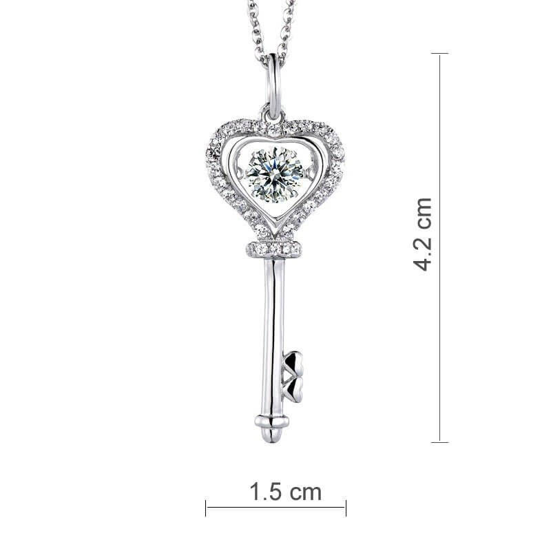 Dancing Moissanite Diamond Key To My Heart Necklace Solid 925 Sterling Silver - The Sparkle Place