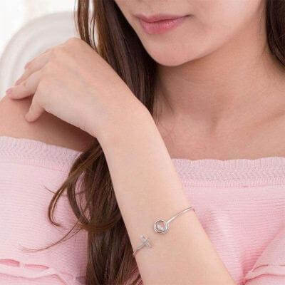 Dancing Stone Cross Solid Silver Bangle - The Sparkle Place