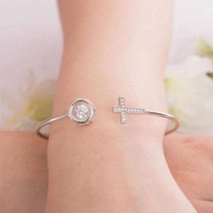Dancing Stone Cross Solid Silver Bangle - The Sparkle Place