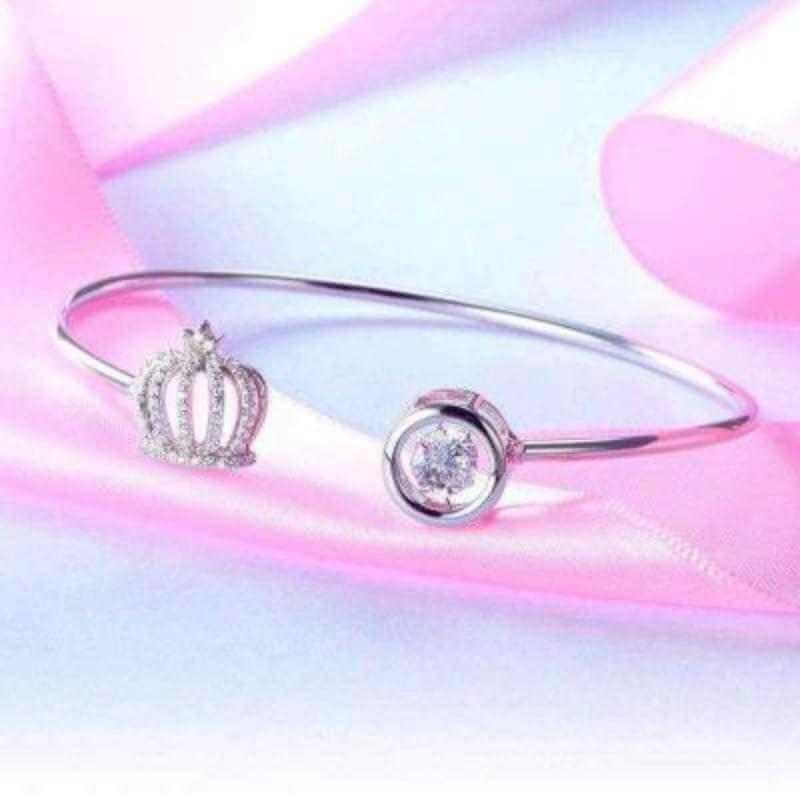 Dancing Stone Crown Solid Silver Bangle - The Sparkle Place