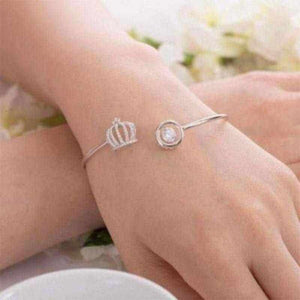 Dancing Stone Crown Solid Silver Bangle - The Sparkle Place