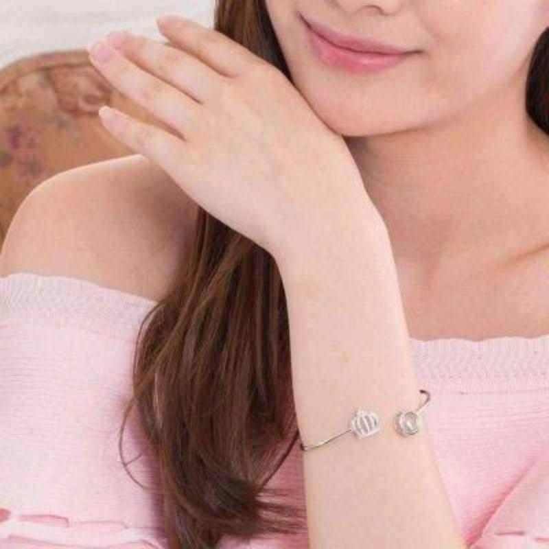 Dancing Stone Crown Solid Silver Bangle - The Sparkle Place