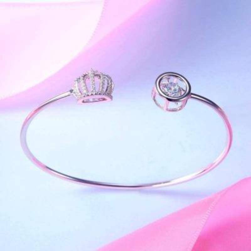 Dancing Stone Crown Solid Silver Bangle - The Sparkle Place