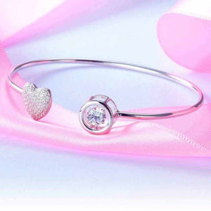 Dancing Stone Diamante Solid Silver Heart Bangle - The Sparkle Place