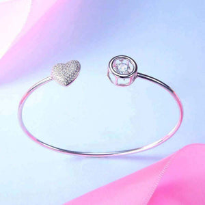 Dancing Stone Diamante Solid Silver Heart Bangle - The Sparkle Place