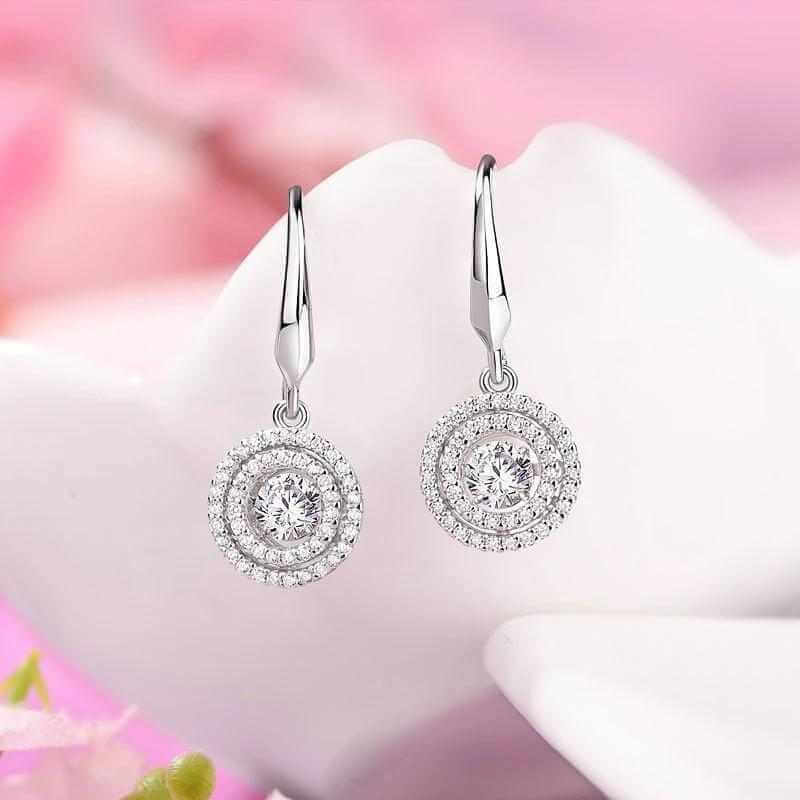 Dancing Stone Halo Dangle Solid Silver Earrings - The Sparkle Place