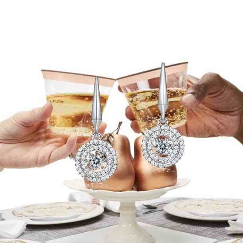 Dancing Stone Halo Dangle Solid Silver Earrings - The Sparkle Place