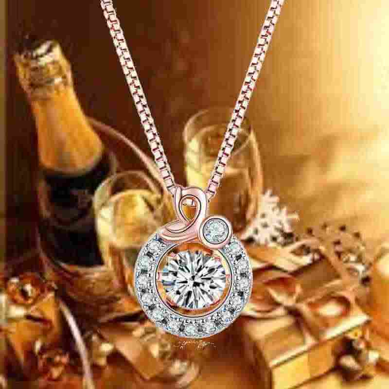 Dancing Stone Halo Necklace Solid 925 Sterling Silver in Rose Gold - The Sparkle Place