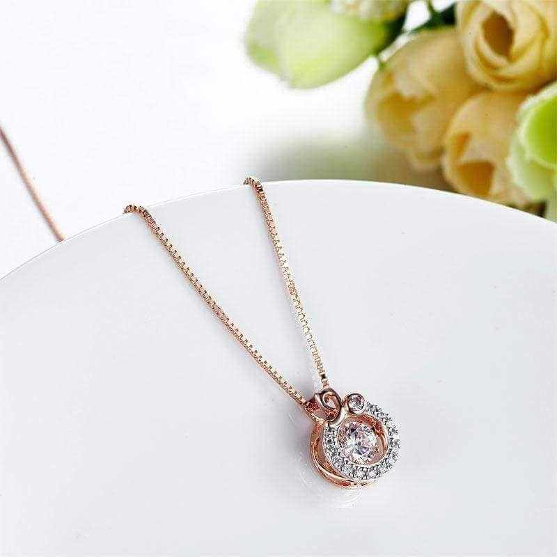 Dancing Stone Halo Necklace Solid 925 Sterling Silver in Rose Gold - The Sparkle Place