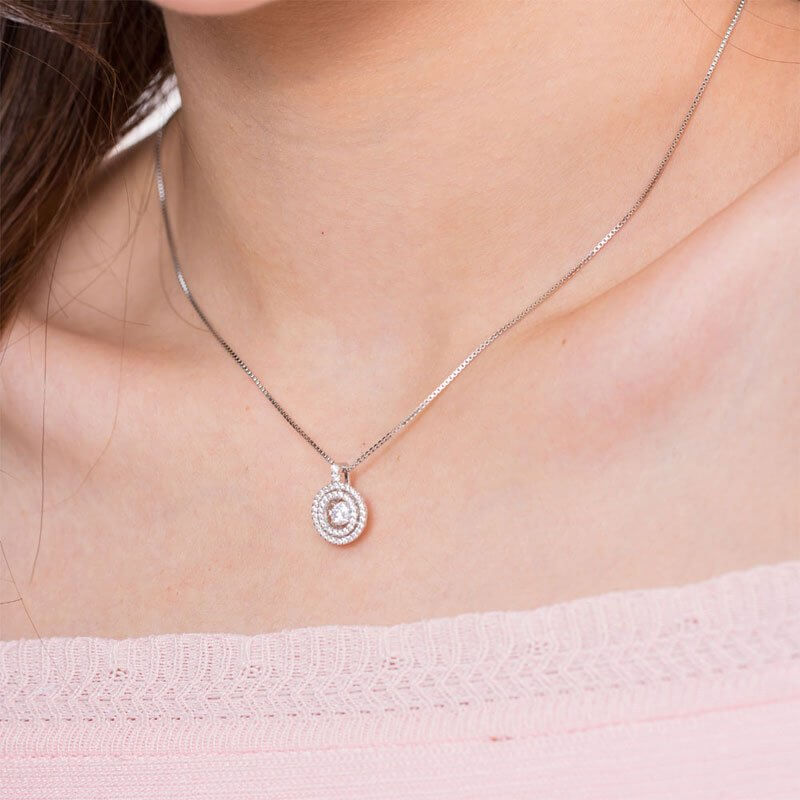 Dancing Stone Halo Solid Silver Necklace - The Sparkle Place