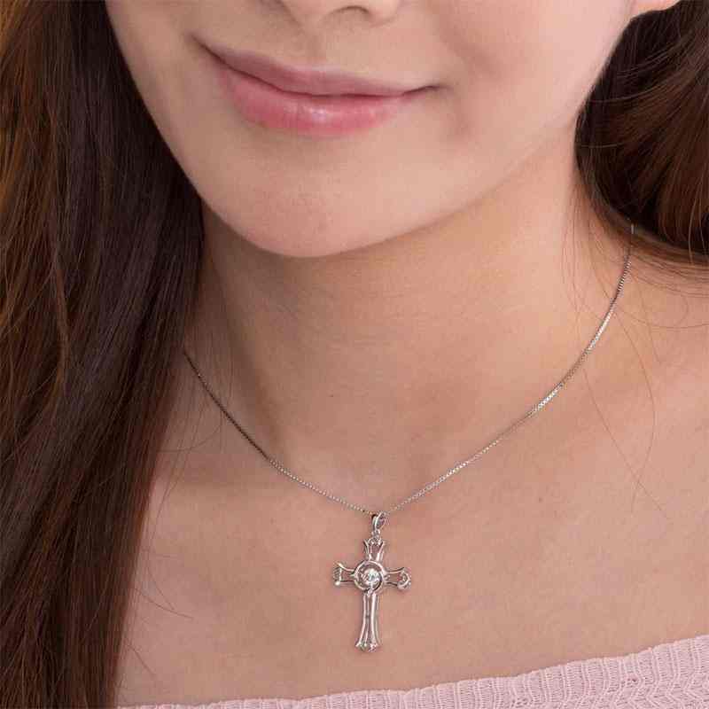 Dancing Stone Heart Cross Solid 925 Sterling Silver Necklace - The Sparkle Place