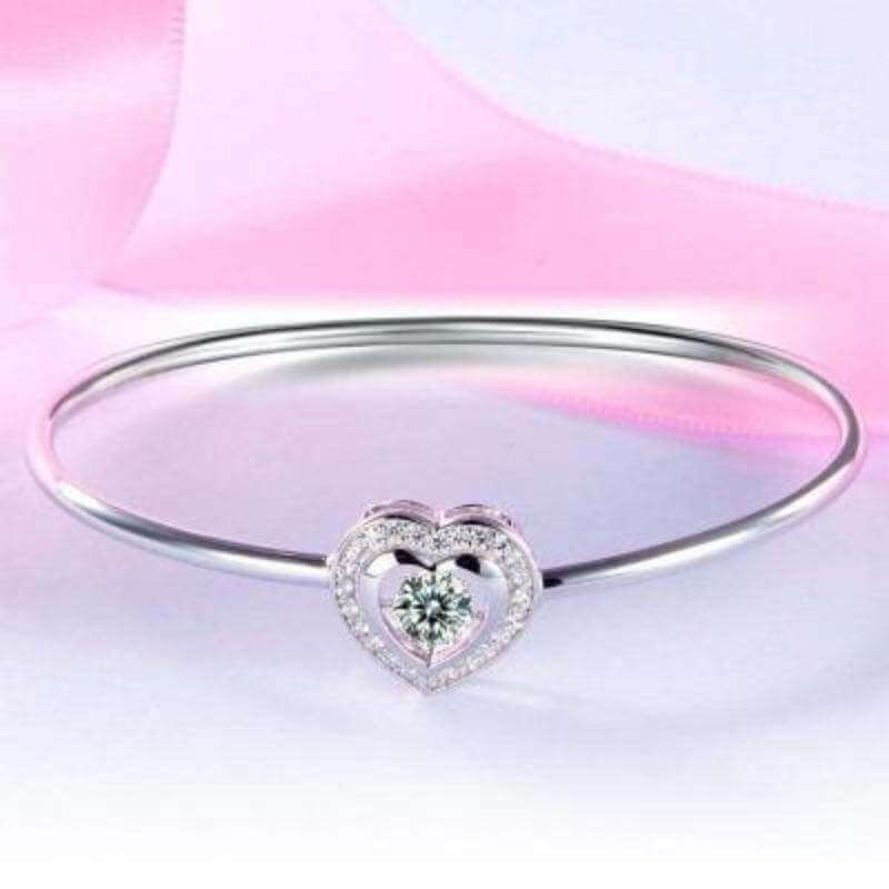 Dancing Stone Heart Solid 925 Silver Bangle - The Sparkle Place