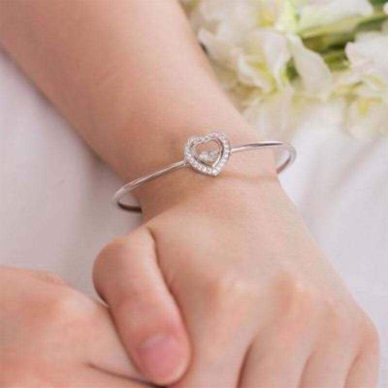 Dancing Stone Heart Solid 925 Silver Bangle - The Sparkle Place