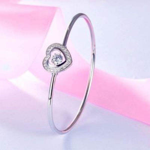 Dancing Stone Heart Solid 925 Silver Bangle - The Sparkle Place