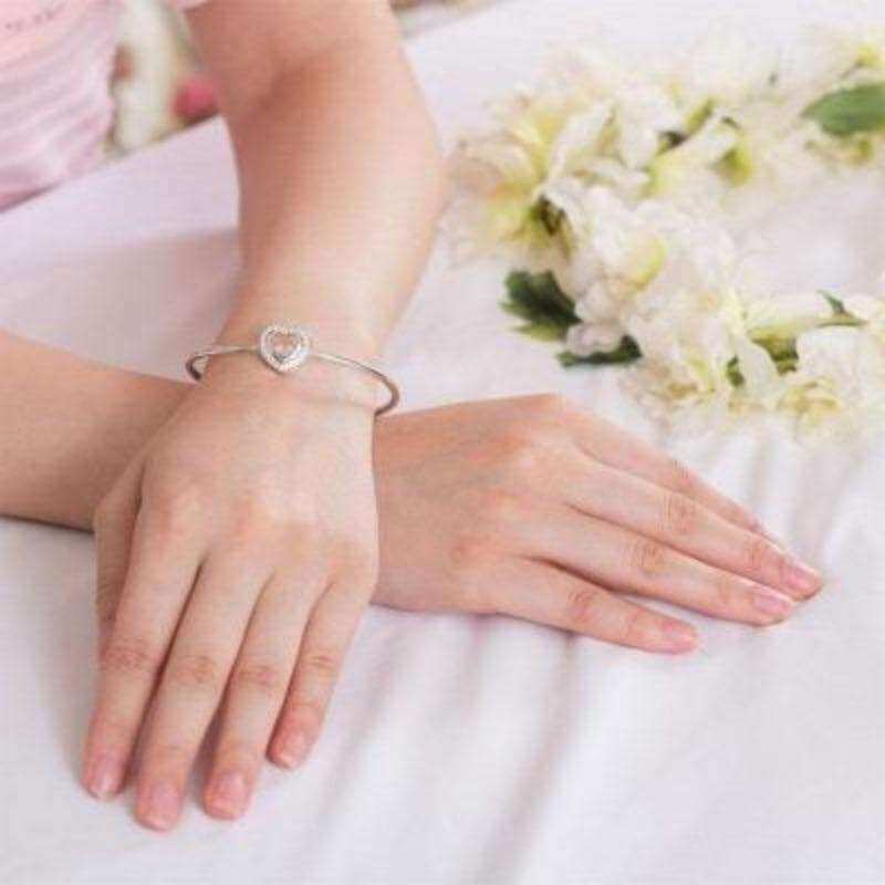 Dancing Stone Heart Solid 925 Silver Bangle - The Sparkle Place