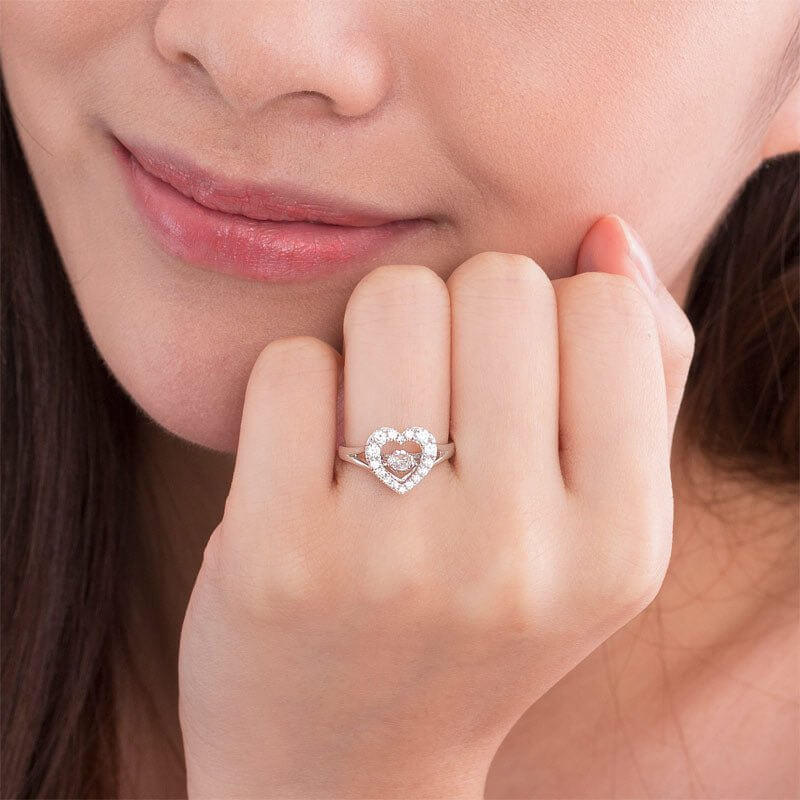 Dancing Stone Heart Solid Silver Ring - The Sparkle Place