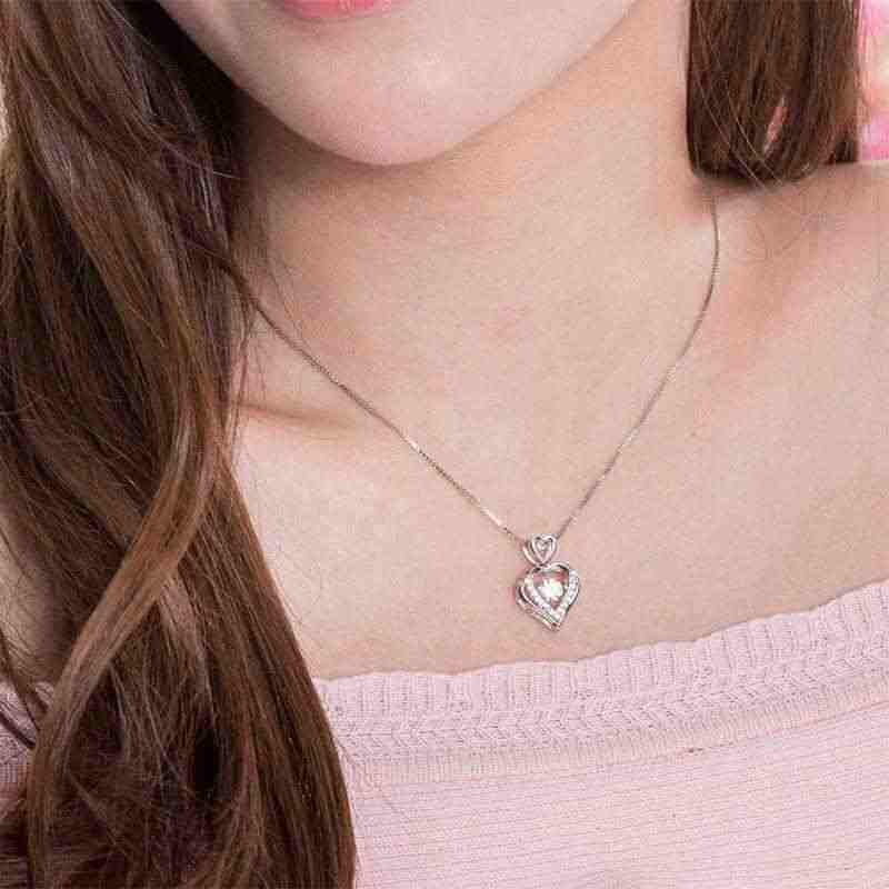 DANCING STONE HEARTS SOLID 925 SILVER NECKLACE - The Sparkle Place
