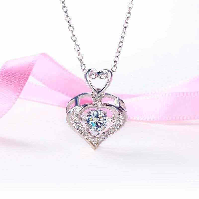 DANCING STONE HEARTS SOLID 925 SILVER NECKLACE - The Sparkle Place