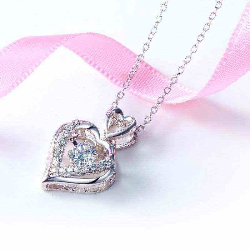 DANCING STONE HEARTS SOLID 925 SILVER NECKLACE - The Sparkle Place