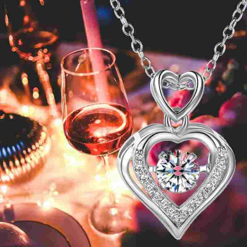 Dancing Stone Hearts Solid 925 Silver Necklace - The Sparkle Place