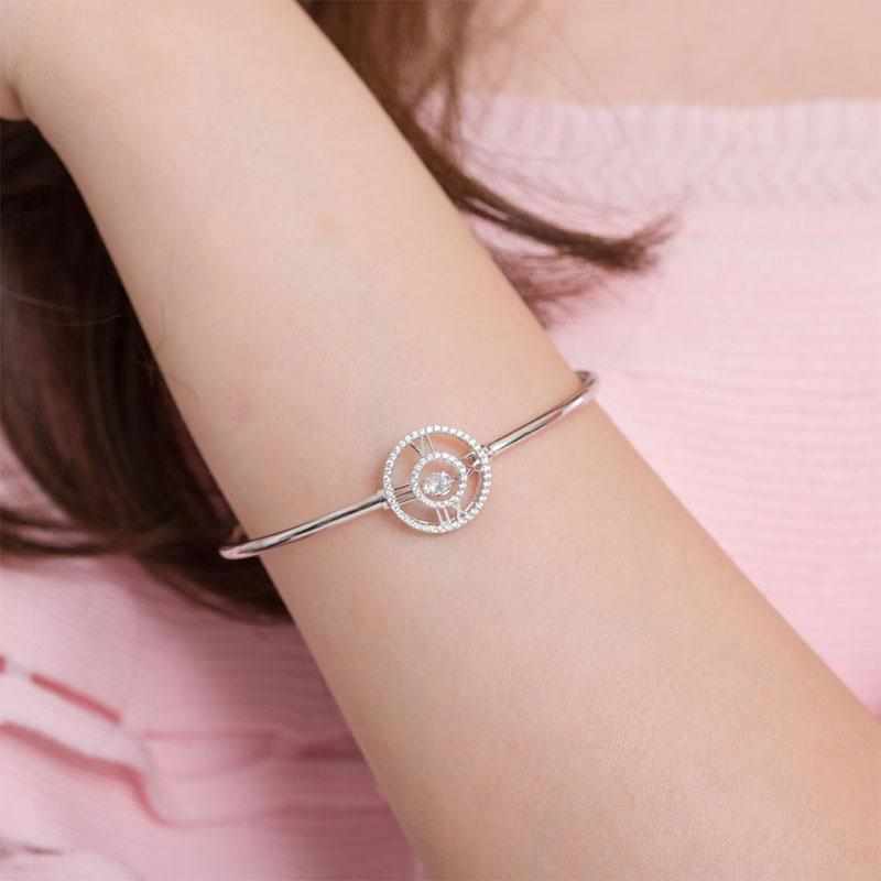 Dancing Stone Solid Silver Roman Bangle - The Sparkle Place