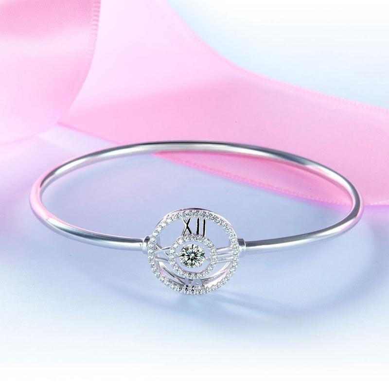 Dancing Stone Solid Silver Roman Bangle - The Sparkle Place