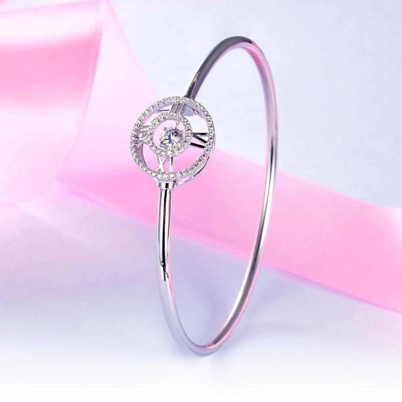 Dancing Stone Solid Silver Roman Bangle - The Sparkle Place