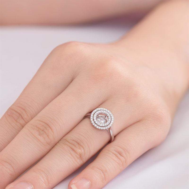 Dancing Stone Solid Silver Two Halo Ring - The Sparkle Place