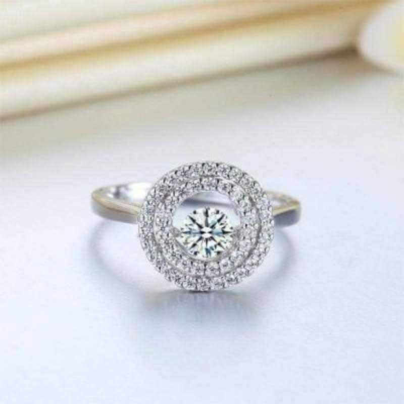 Dancing Stone Solid Silver Two Halo Ring - The Sparkle Place