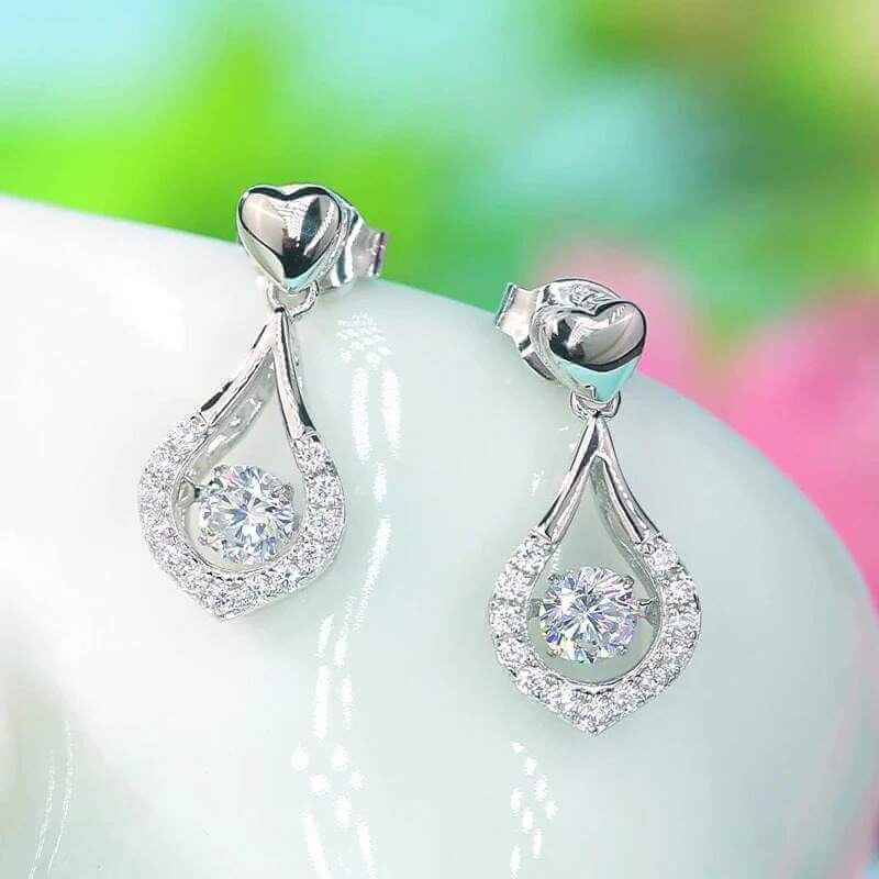 Dancing Stone Tear Drop Earrings in solid 925 Sterling Silver - The Sparkle Place