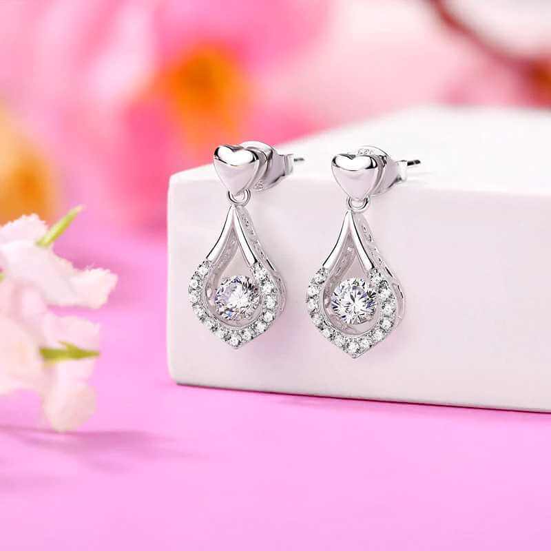 Dancing Stone Tear Drop Earrings in solid Sterling Silver