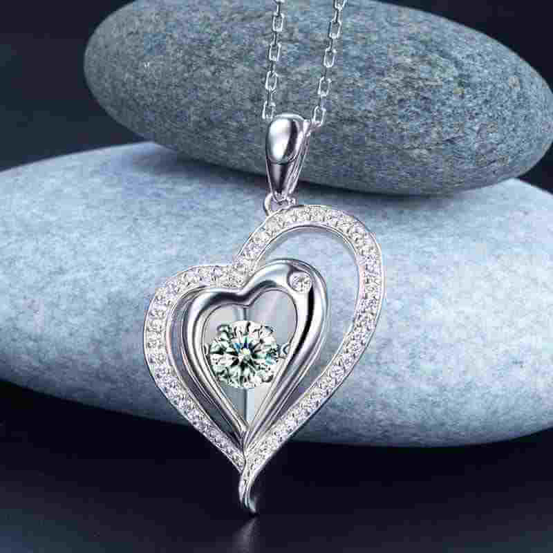 Dancing Stone Two Hearts Solid Silver Necklace - The Sparkle Place