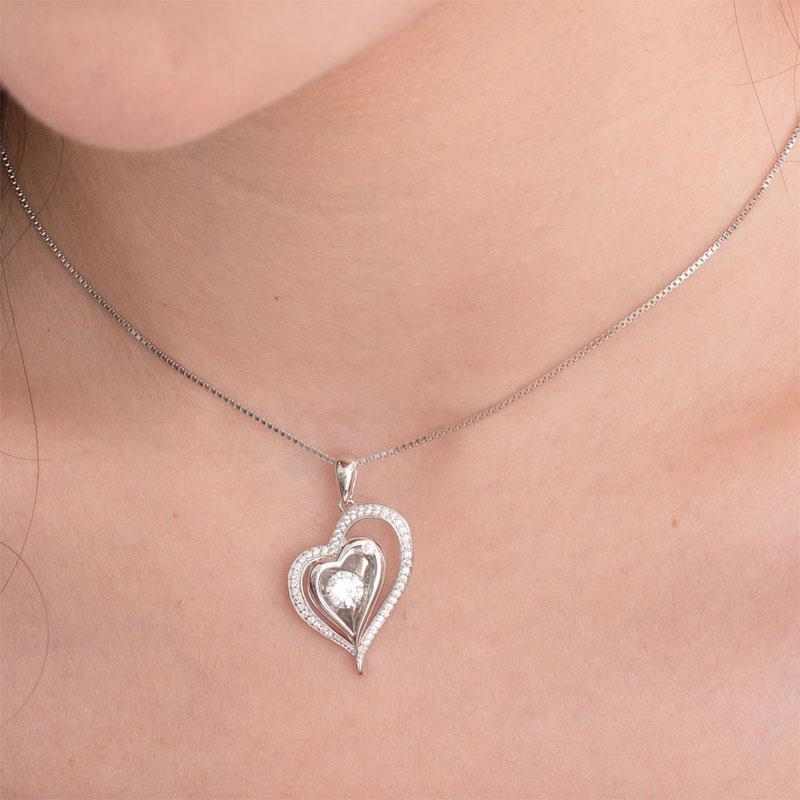 Dancing Stone Two Hearts Solid Silver Necklace - The Sparkle Place