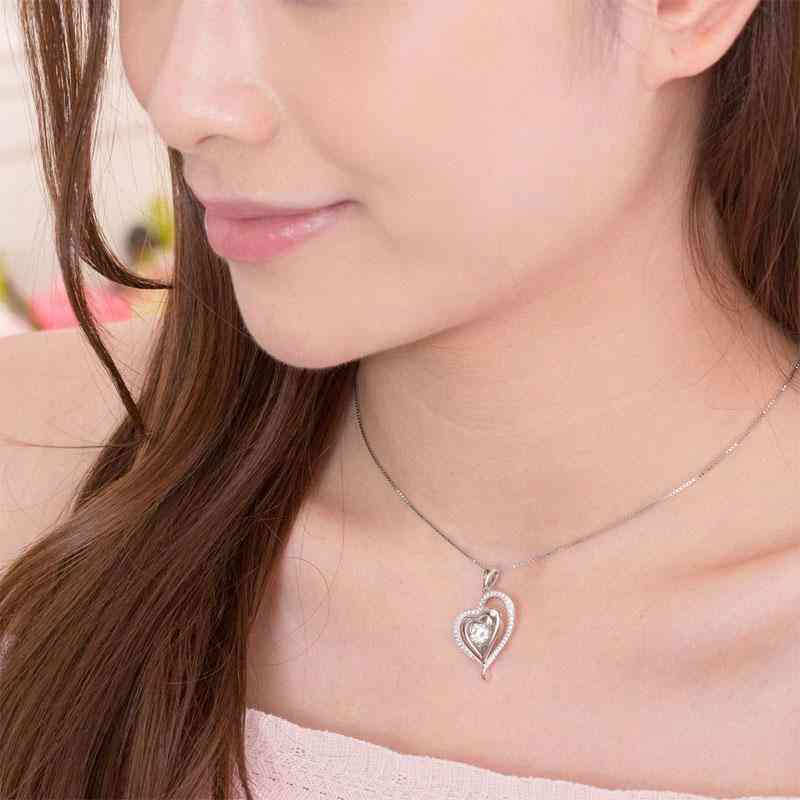 Dancing Stone Two Hearts Solid Silver Necklace - The Sparkle Place